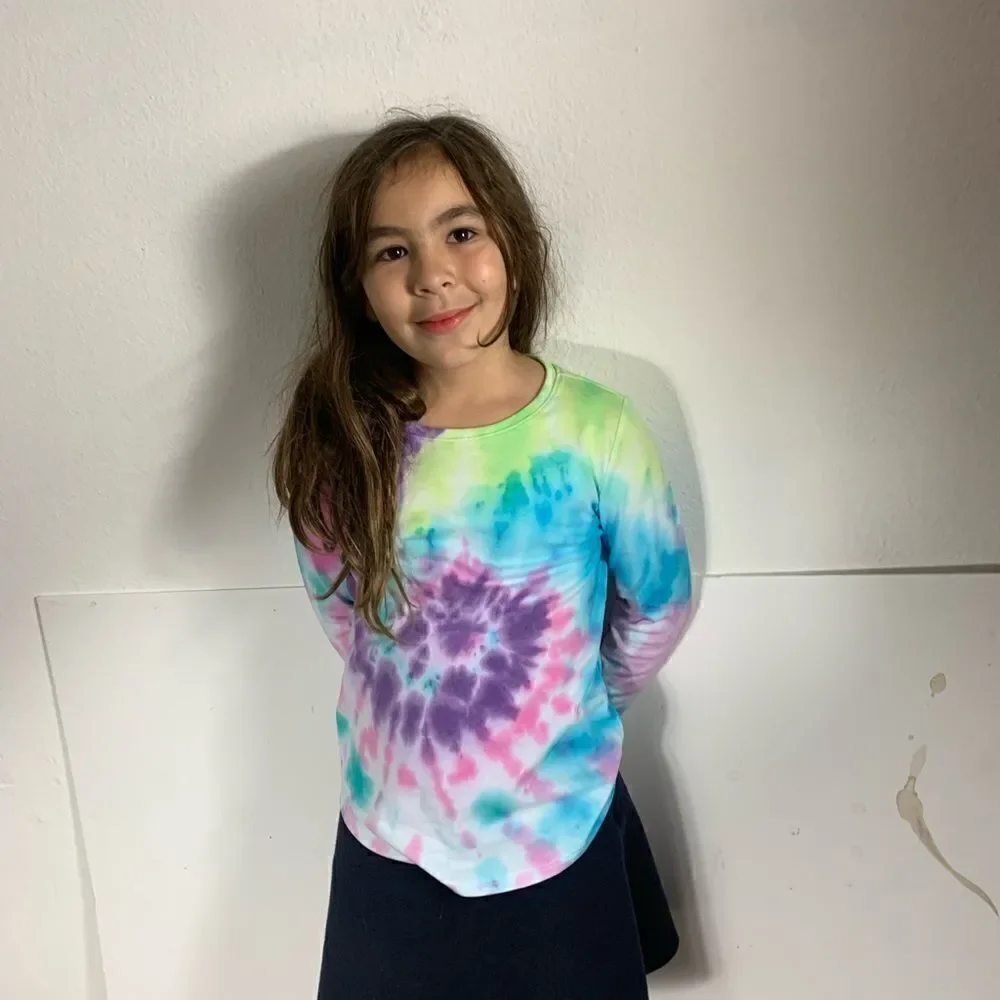 Children’s Handmade Tie Dye Spiral Hippie Boho Woodstock Long Sleeve T Size 7-8